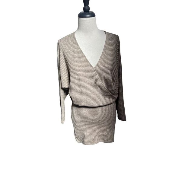 Lush NWT Taupe Dolman Sleeve Sexy Sweater Mini Dress Size Small - Picture 1 of 5